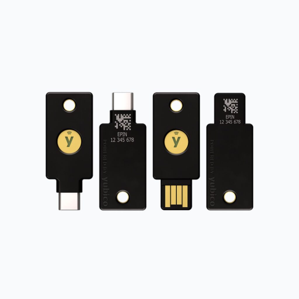 YubiKey Enhanced PIN, two USB-C keys and two USB-A keys